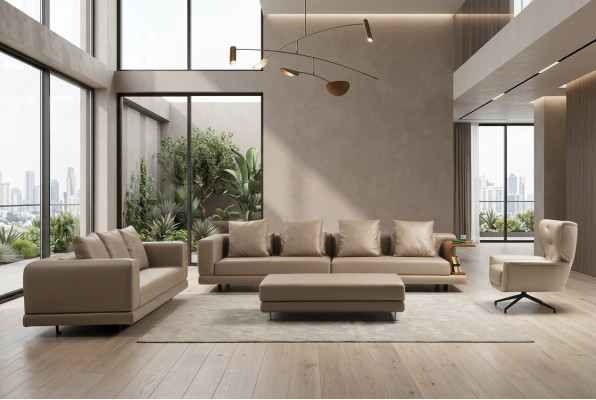 Couchgarnitur Véiersëtzeger Drësëtzeger Sessel Beige Fotell 3tlg Lieder Set