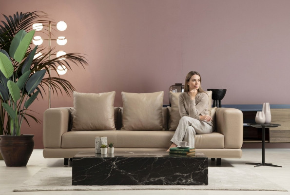 Däitschlechere Canapé Beige Sofa 3 Plazen Polstersofa Modern Konschtleder