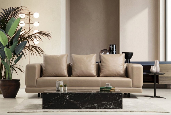 Däitschlechere Canapé Beige Sofa 3 Plazen Polstersofa Modern Konschtleder