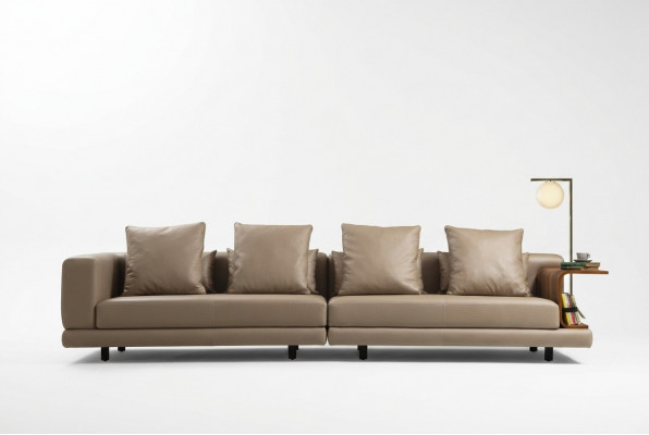 Viersëtzer Canapé Beige Sofa 4 Sëtzer Polstersofa Modern Kënschtlechen Lieder