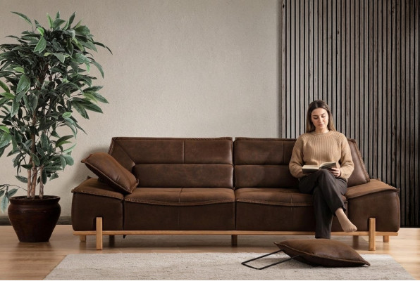 Couch Stoffcouch Drësëtzer Sofa Sëtzen Polstersofa Braun Stoff Modern