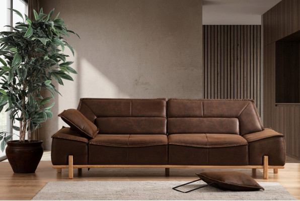 Couch Stoffcouch Drësëtzer Sofa Sëtzen Polstersofa Braun Stoff Modern