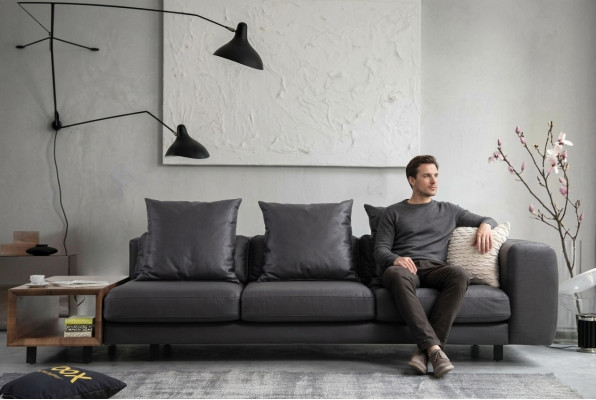 Polstersofa Dräisëtzer Couch Stoffsofa Sofa Sëtzer Stoff Gro Tisch