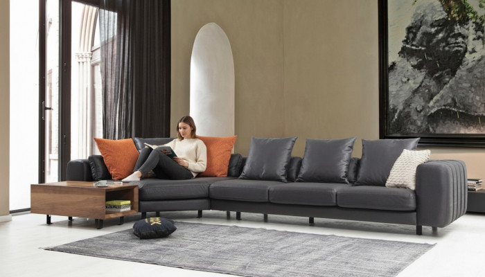 Eckcouch Eckgarnitur L-Form Polstersofa Stoffsofa Grau Sofa Dësch Canapé