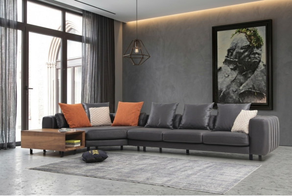 Eckcouch Eckgarnitur L-Form Polstersofa Stoffsofa Grau Sofa Dësch Canapé