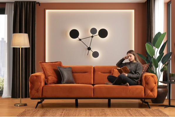 Dreisëtzer Canapé Orange Sofa 3 Sëtzer Polstersofa Chesterfield