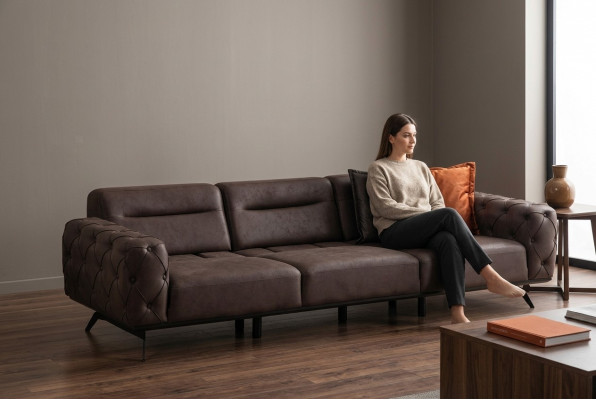 Chesterfield Véiersëtzer Canapé Brong Sofa 4 Sitz Polstersofa Stoffsofa