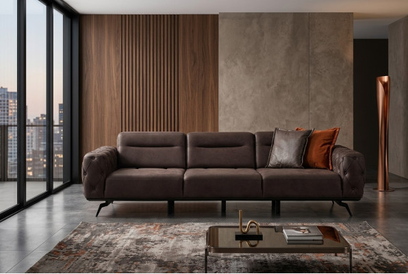 Chesterfield Véiersëtzer Canapé Brong Sofa 4 Sitz Polstersofa Stoffsofa