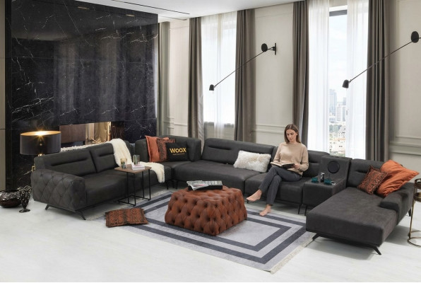 Eckcouch an U-Form Polstersofa Stoffsued-Set Couch Grau Grouss Sofa