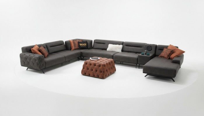 Eckcouch an U-Form Polstersofa Stoffsued-Set Couch Grau Grouss Sofa