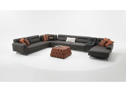 Eckcouch an U-Form Polstersofa Stoffsued-Set Couch Grau Grouss Sofa