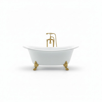 Fräi stoend oval modern Buedbidden an Gold a Wäiss.