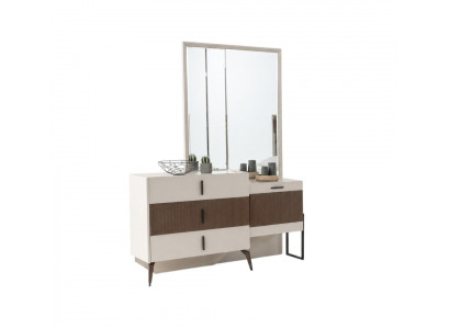 Coiffeuscht Dësch, Kosmetikdësch, Make-up Kommode, Spigel, Holz, Beige, Konsole