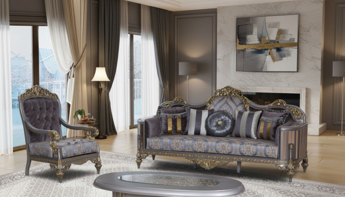 Chesterfield Sofa Set Lila Couchtisch Designer Grupp 3tlg. Wunnzëmmer