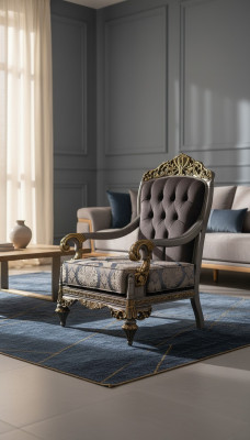 Elegante klassesch Sëtz mat dekorativen Musteren am Chesterfield-Design.