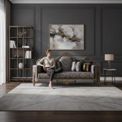Sofa am klassesche Stil mat Chesterfield-Design fir d'Wunnzëmmer.