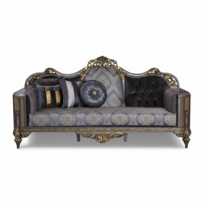 Sofa am klassesche Stil mat Chesterfield-Design fir d'Wunnzëmmer.