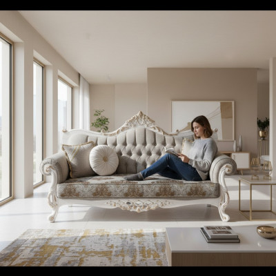 Klassesch Sofa mat Chesterfield-Design fir de Wunnberäich Grouw Wunnberäich