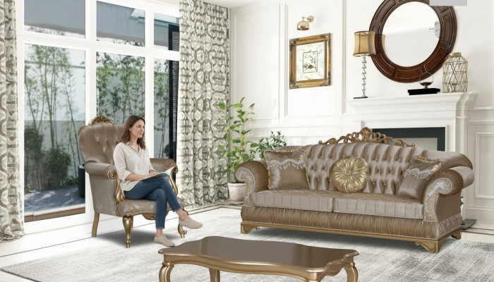 Design Chesterfield 3+1 Plaz Sofa Dëscht Stoff Couch Sëtz Polster Sofa Couchen