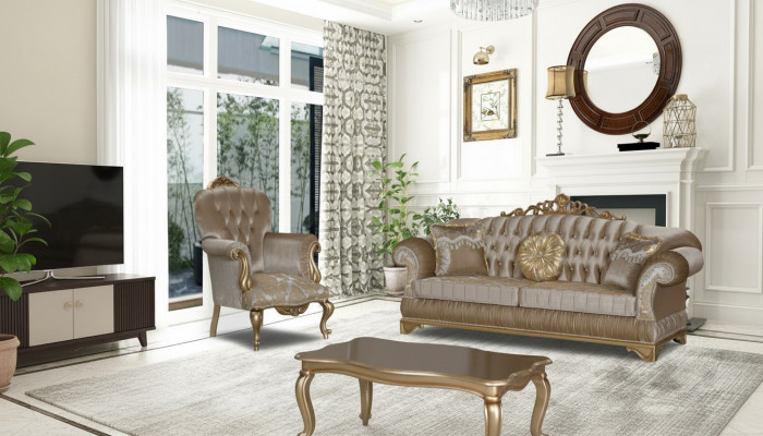 Design Chesterfield 3+1 Plaz Sofa Dëscht Stoff Couch Sëtz Polster Sofa Couchen