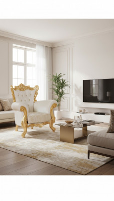 Chesterfield Fauteuil Wäiss Couch 1 Sëtz Holz Textil Couches Polster Nei