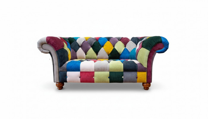 Sofa 2 Sëtzer Chesterfield Textil Couch Polster Design Luxus Meefaarweg