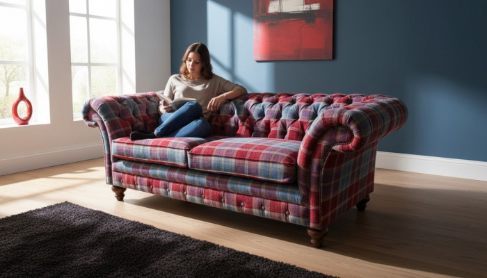 Chesterfield Modern 3-Sëtzer Designer Sofa Luxus Polster Couche Stoff Textil Neit