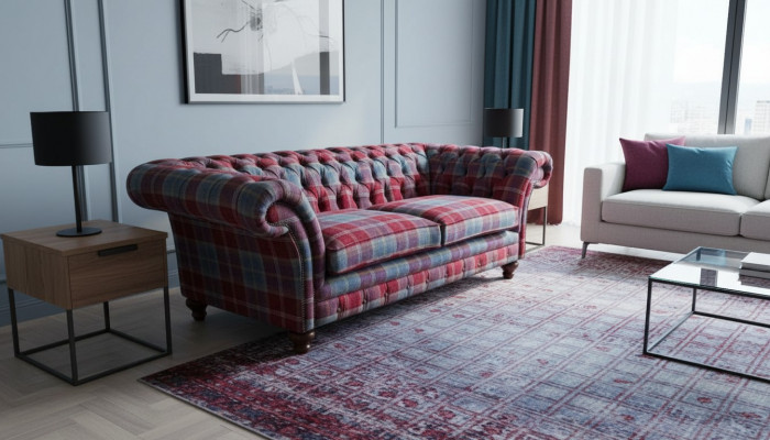 Chesterfield Modern 3-Sëtzer Designer Sofa Luxus Polster Couche Stoff Textil Neit