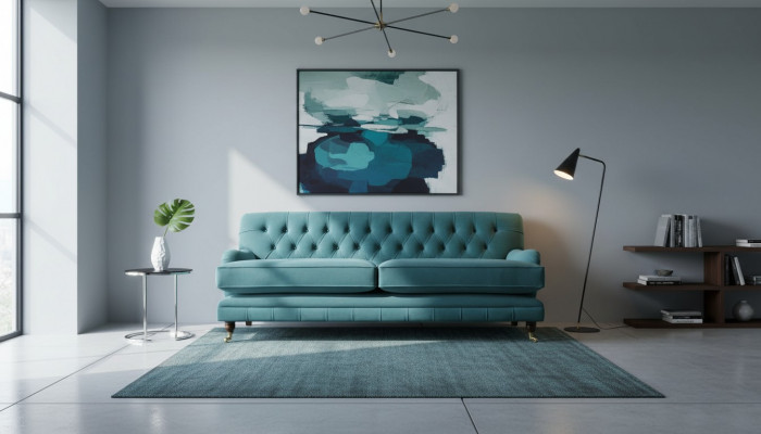 Designer Sofa 3 Sëtzer Chesterfield Canapé Polster Sëtz Dräisëtzer Textil