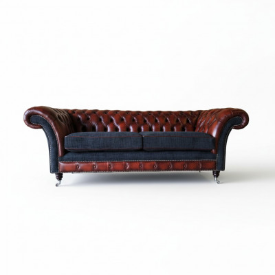Modern Design Wunnzëmmer Sofa 3 Sëtzeger Braun Chesterfield Canapé Lieder Polster Textil Nei