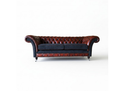 Modern Design Wunnzëmmer Sofa 3 Sëtzeger Braun Chesterfield Canapé Lieder Polster Textil Nei