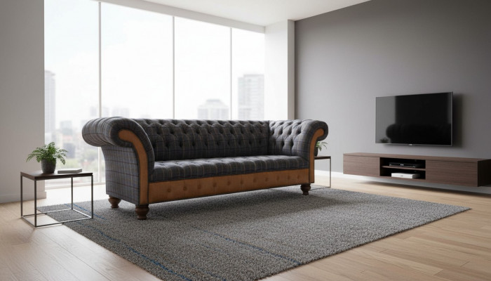 Sofa Luxus Textil Chesterfield Couch Sofa Polster 3-Sëtz Couchen Nei