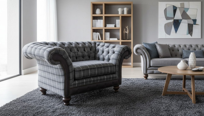 Chesterfield Fauteuil Canapé 1 Plaz Sofa Textil Stoff Couchen Polster Neu