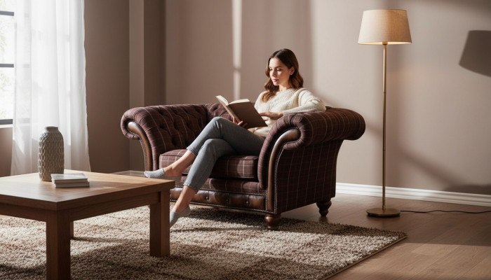 Chesterfield 1-Sëtzer Canapé Gestofféiert Sëtz Textil Stoff Canapéë Luxus Sofa