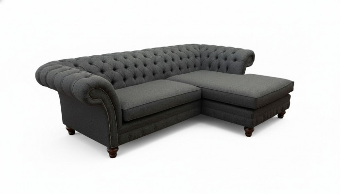 Chesterfield Ecksofa L-Form Stoff Design Couch Sëtz Sofa Textil Eck Neiwéier.