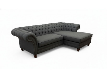 Chesterfield Ecksofa L-Form Stoff Design Couch Sëtz Sofa Textil Eck Neiwéier.