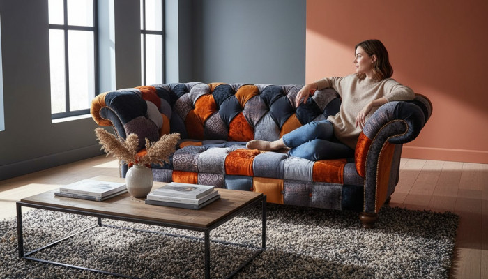 Chesterfield 3-Sëtz Sofa Couch Textil Samt Luxus Polstersëtzer Grouss Samt