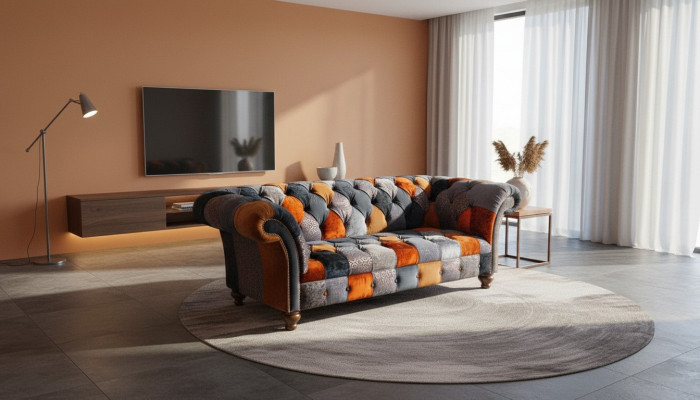 Chesterfield 3-Sëtz Sofa Couch Textil Samt Luxus Polstersëtzer Grouss Samt