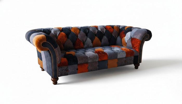 Chesterfield 3-Sëtz Sofa Couch Textil Samt Luxus Polstersëtzer Grouss Samt