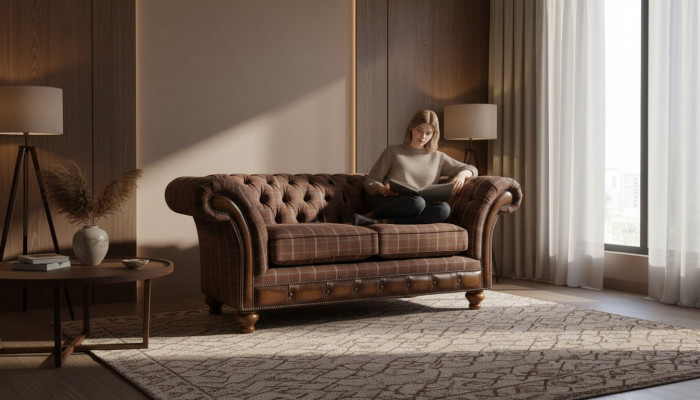 Chesterfield Zweisëtzer Miwwel 2 Sëtzer Canapé Couch Polster Lounge Couche.