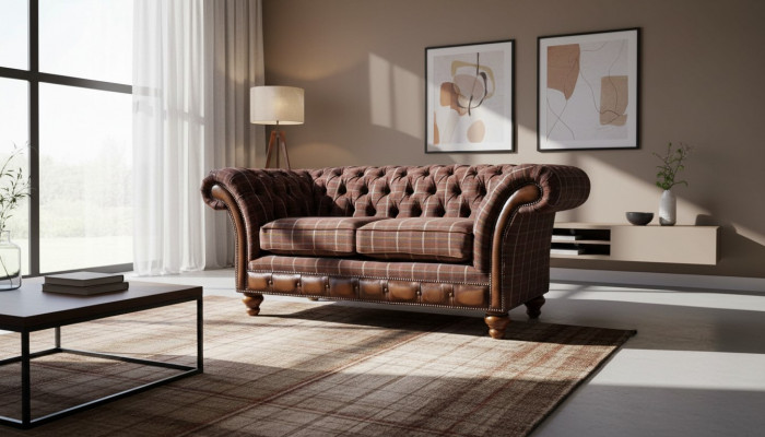 Chesterfield Zweisëtzer Miwwel 2 Sëtzer Canapé Couch Polster Lounge Couche.