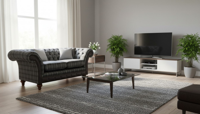Design Chesterfield Textil Luxus 2-Sëtzer Stoff Canapé Polster Sofa Nei