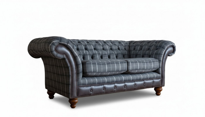 Design Chesterfield Textil Luxus 2-Sëtzer Stoff Canapé Polster Sofa Nei