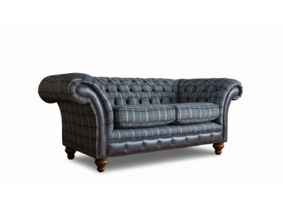 Design Chesterfield Textil Luxus 2-Sëtzer Stoff Canapé Polster Sofa Nei
