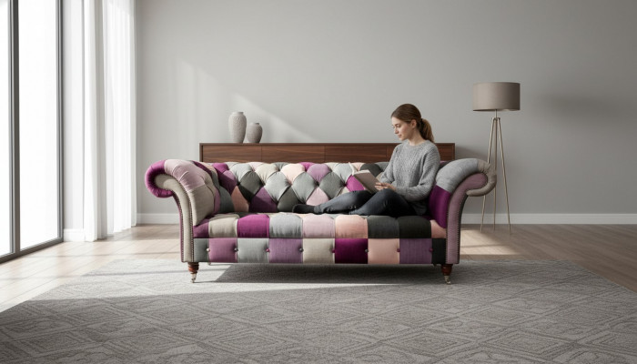Chesterfield Design Gepolstert Luxus Sëtz Sofa Canapé Gréng Textil 3 Sëtzer