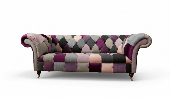 Chesterfield Design Gepolstert Luxus Sëtz Sofa Canapé Gréng Textil 3 Sëtzer