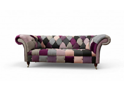 Chesterfield Design Gepolstert Luxus Sëtz Sofa Canapé Gréng Textil 3 Sëtzer