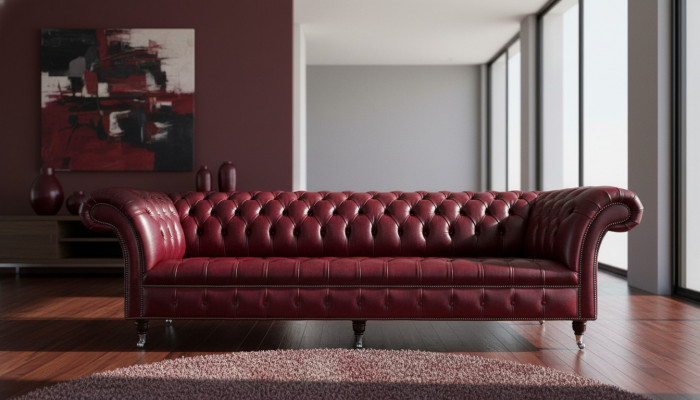 Modern Design Sofa 4-Sëtz Couch Luxus Klassesch Lieder Chesterfield Sofen