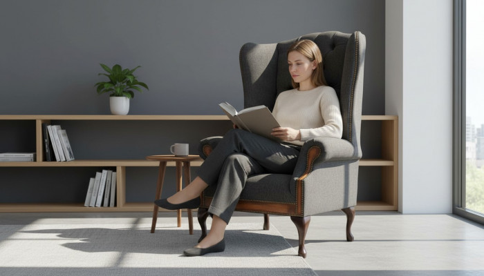 Chesterfield Fauteuil Grau Wunnzëmmer Klassesch Textil Flilleksessel Miwwelen