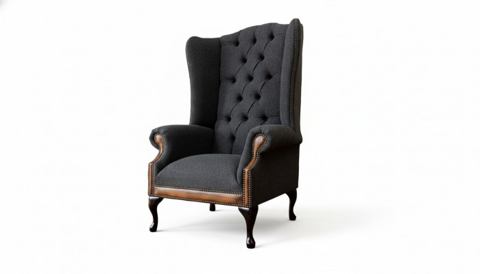 Chesterfield Fauteuil Grau Wunnzëmmer Klassesch Textil Flilleksessel Miwwelen